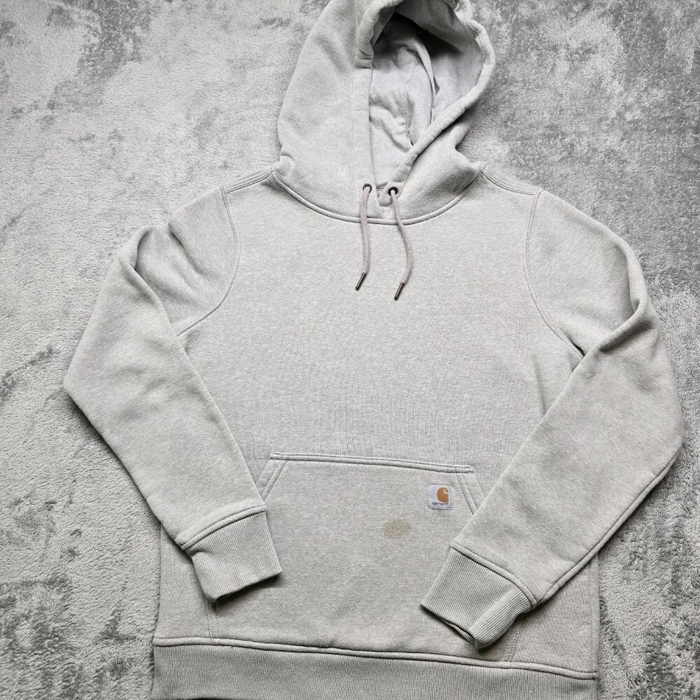 Carhartt Pullover Hooded Sweatshirt Mens S Gray Drawstring Heavyweight Pockets